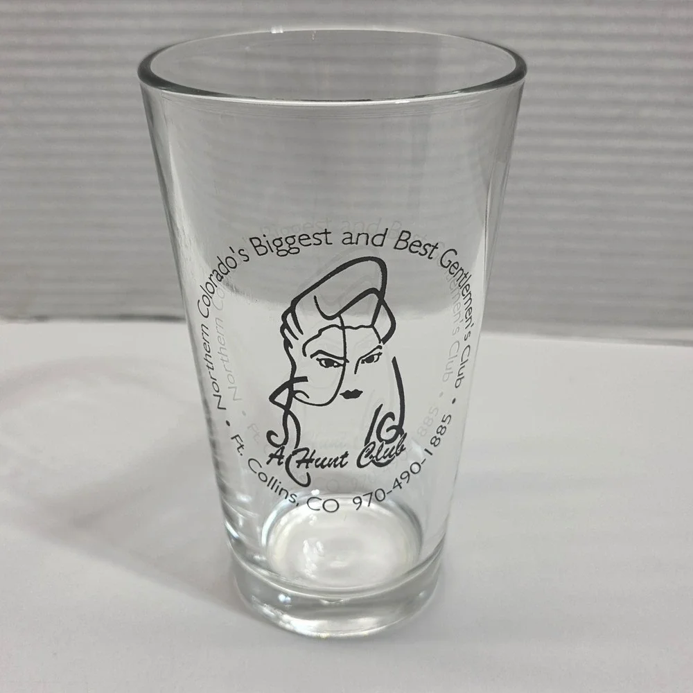 A‎ Hunt Club Ft Collins Colorado Gentlemen's Club Vintage Pint Glass Clear Black